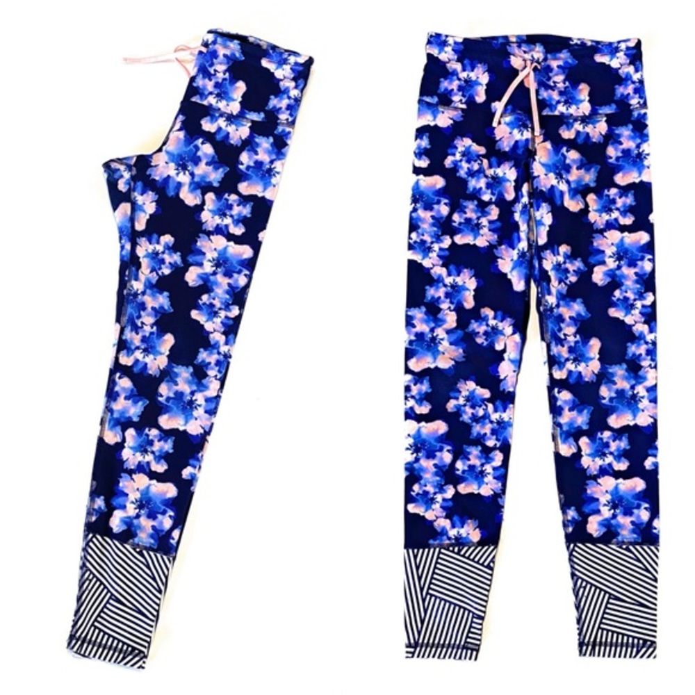 OLD NAVY Active Go-Dry Fitted Floral Print High Waist Leggings Pants Size MEDIUM